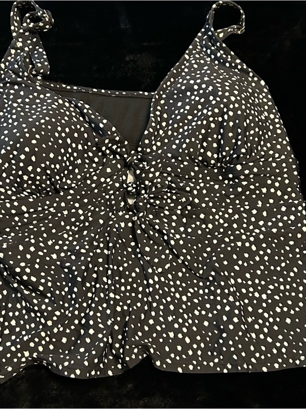 Time and Tru Black and White Polka Dot Swim Top